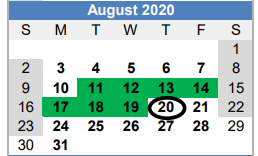District School Academic Calendar for Talladega County Genesis School for August 2020