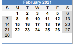 District School Academic Calendar for Sycamore School for February 2021