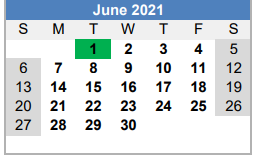 District School Academic Calendar for Childersburg High School for June 2021