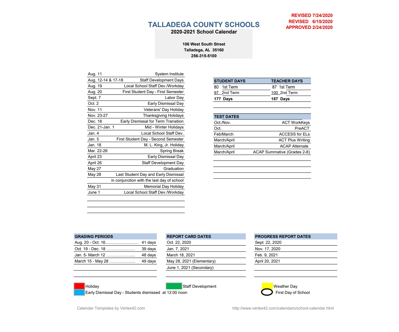 District School Academic Calendar Key for Childersburg High School