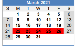 District School Academic Calendar for Winterboro High School for March 2021