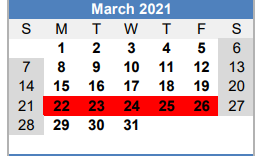 District School Academic Calendar for Childersburg Middle School for March 2021