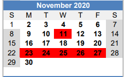 District School Academic Calendar for Bb Comer Memorial Elementary School for November 2020