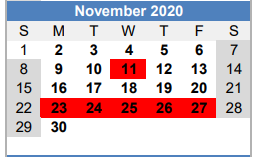 District School Academic Calendar for Charles R Drew Middle School for November 2020