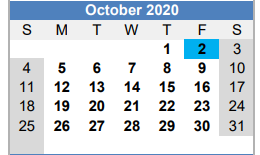 District School Academic Calendar for Childersburg High School for October 2020