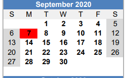 District School Academic Calendar for Sycamore School for September 2020