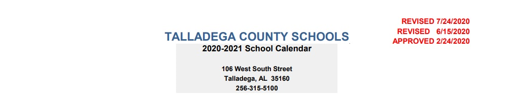 District School Academic Calendar for Talladega County Genesis School