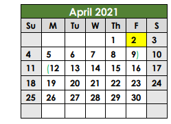 District School Academic Calendar for Lott Juvenile Detention Center for April 2021