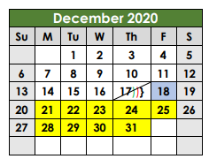 District School Academic Calendar for Williamson Co Jjaep for December 2020