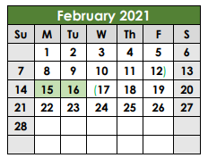 District School Academic Calendar for Williamson Co Jjaep for February 2021