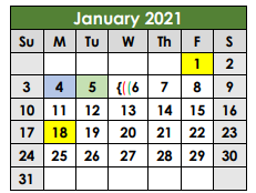 District School Academic Calendar for Lott Juvenile Detention Center for January 2021