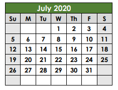 District School Academic Calendar for Taylor Alter Ctr for July 2020