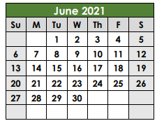 District School Academic Calendar for Lott Juvenile Detention Center for June 2021