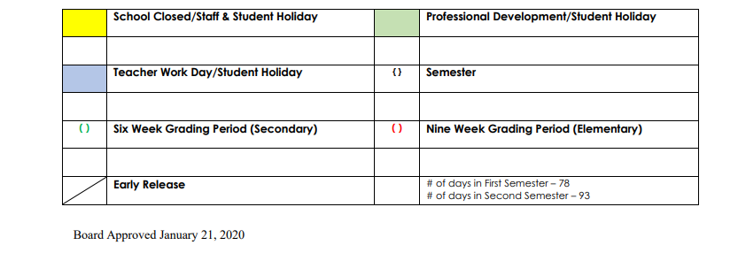 District School Academic Calendar Key for Taylor Middle School