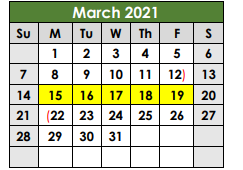 District School Academic Calendar for Lott Juvenile Detention Center for March 2021