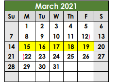 District School Academic Calendar for Taylor High School for March 2021