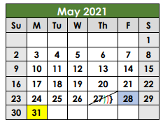 District School Academic Calendar for Lott Juvenile Detention Center for May 2021