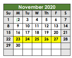 District School Academic Calendar for Taylor Alter Ctr for November 2020