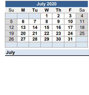 District School Academic Calendar for Hillcrest Elementary School for July 2020