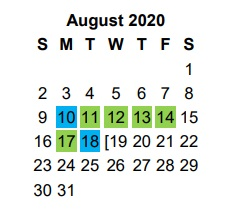 District School Academic Calendar for Jim Plyler Instructional Complex for August 2020