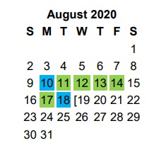 District School Academic Calendar for Woods Elementary for August 2020