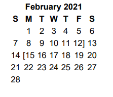 District School Academic Calendar for Woods Elementary for February 2021