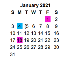 District School Academic Calendar for Jim Plyler Instructional Complex for January 2021