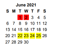 District School Academic Calendar for Clarkston Elementary for June 2021