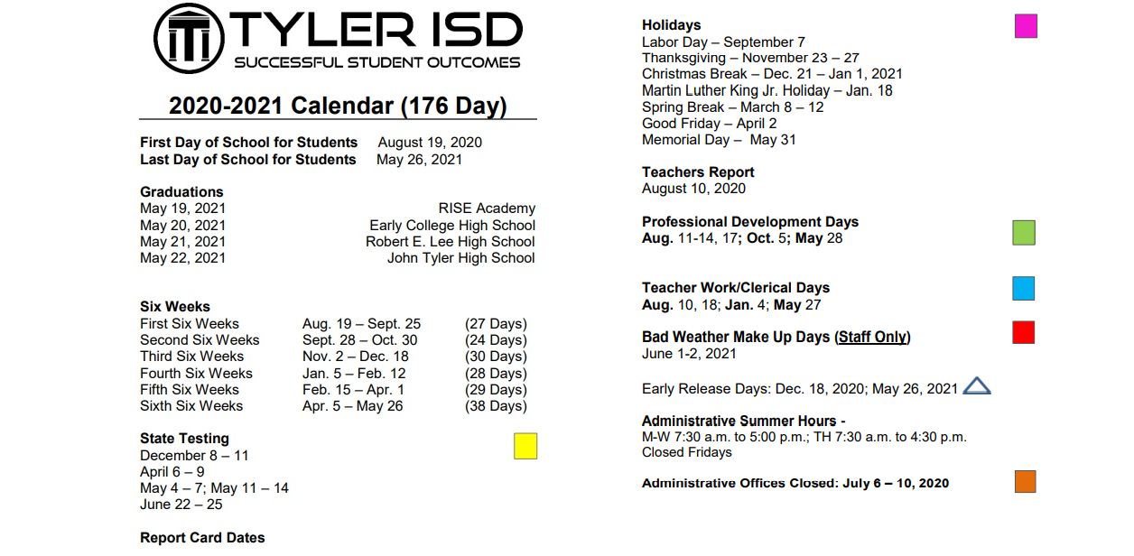 District School Academic Calendar Key for Jack Elementary