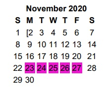 District School Academic Calendar for Griffin Elementary for November 2020