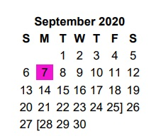 District School Academic Calendar for Caldwell Elementary Arts Academy for September 2020