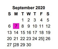 District School Academic Calendar for Camp Tyler for September 2020