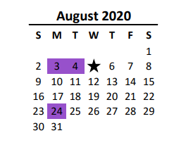 District School Academic Calendar for Walter Bickett Elementary for August 2020