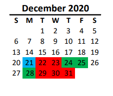 District School Academic Calendar for East Union Middle for December 2020