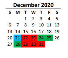 District School Academic Calendar for Walter Bickett Elementary for December 2020