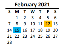 District School Academic Calendar for Porter Ridge Elementary for February 2021