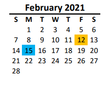 District School Academic Calendar for Union Elementary for February 2021