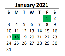 District School Academic Calendar for Hemby Bridge Elementary for January 2021