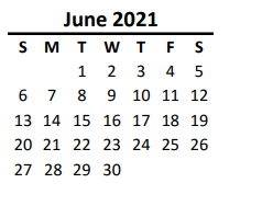 District School Academic Calendar for Walter Bickett Elementary for June 2021