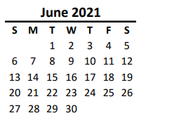 District School Academic Calendar for New Salem Elementary for June 2021