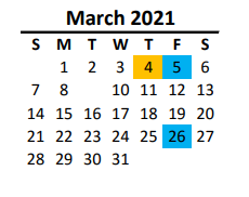 District School Academic Calendar for Walter Bickett Elementary for March 2021