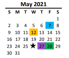 District School Academic Calendar for Wesley Chapel Elementary for May 2021