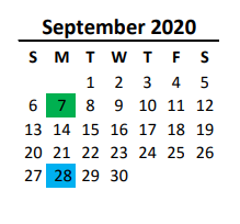 District School Academic Calendar for Fairview Elementary for September 2020