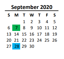 District School Academic Calendar for Union County Career Center for September 2020