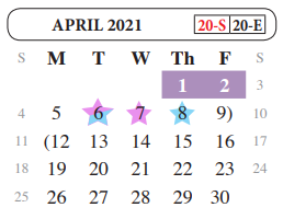 District School Academic Calendar for Juvenille Justice Alternative Prog for April 2021