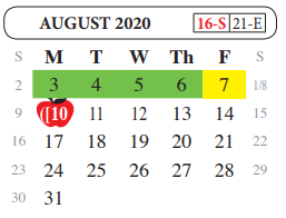 District School Academic Calendar for Henry Cuellar Elementary for August 2020