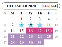 District School Academic Calendar for Juvenille Justice Alternative Prog for December 2020