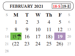 District School Academic Calendar for Henry Cuellar Elementary for February 2021