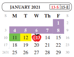District School Academic Calendar for United Step Academy for January 2021