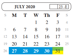 District School Academic Calendar for John B Alexander High School for July 2020